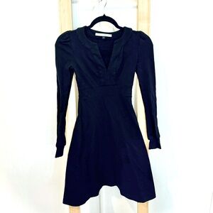 Diane von furstenberg black wool dress v neck designer dress